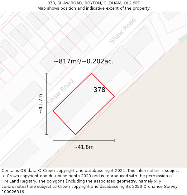 378, SHAW ROAD, ROYTON, OLDHAM, OL2 6PB: Plot and title map