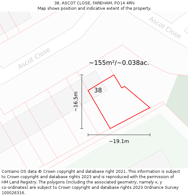 38, ASCOT CLOSE, FAREHAM, PO14 4RN: Plot and title map