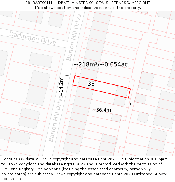 38, BARTON HILL DRIVE, MINSTER ON SEA, SHEERNESS, ME12 3NE: Plot and title map