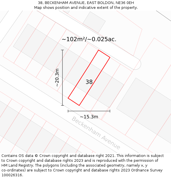 38, BECKENHAM AVENUE, EAST BOLDON, NE36 0EH: Plot and title map
