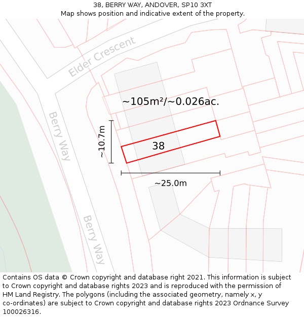 38, BERRY WAY, ANDOVER, SP10 3XT: Plot and title map