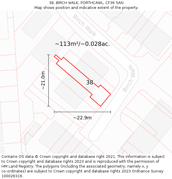38, BIRCH WALK, PORTHCAWL, CF36 5AN: Plot and title map