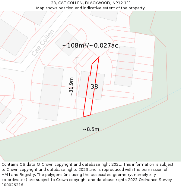 38, CAE COLLEN, BLACKWOOD, NP12 1FF: Plot and title map