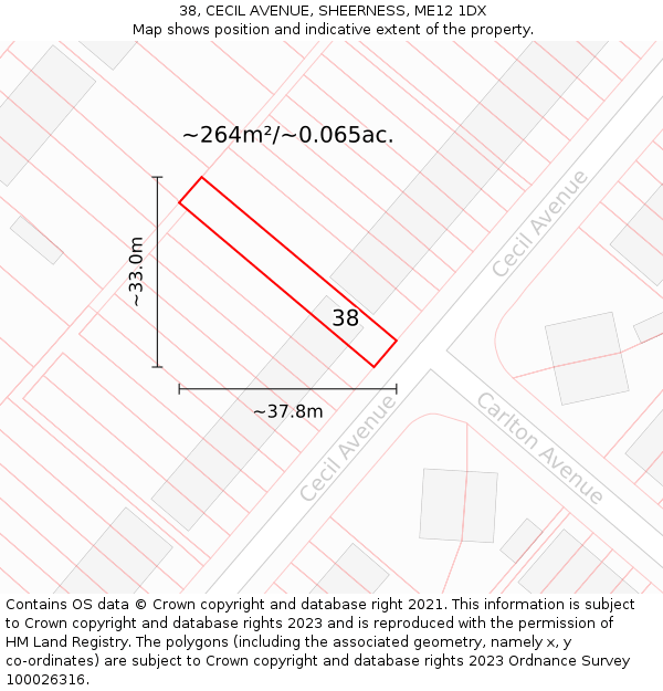 38, CECIL AVENUE, SHEERNESS, ME12 1DX: Plot and title map
