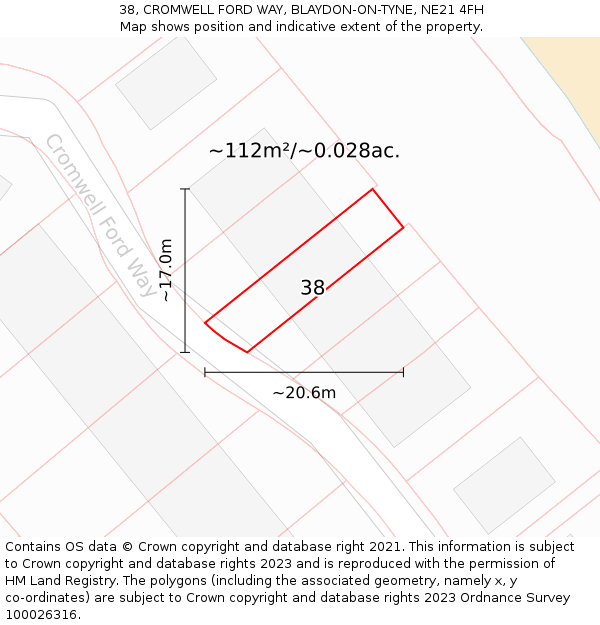 38, CROMWELL FORD WAY, BLAYDON-ON-TYNE, NE21 4FH: Plot and title map