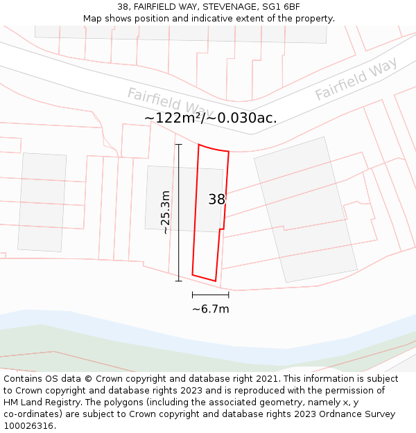 38, FAIRFIELD WAY, STEVENAGE, SG1 6BF: Plot and title map