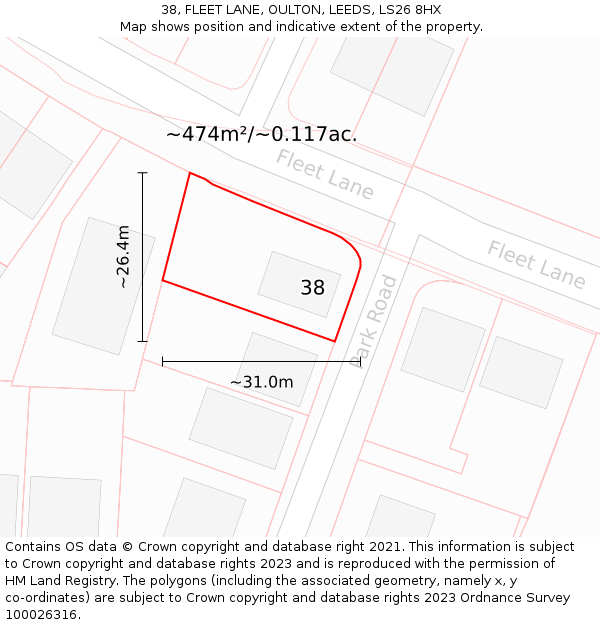 38, FLEET LANE, OULTON, LEEDS, LS26 8HX: Plot and title map