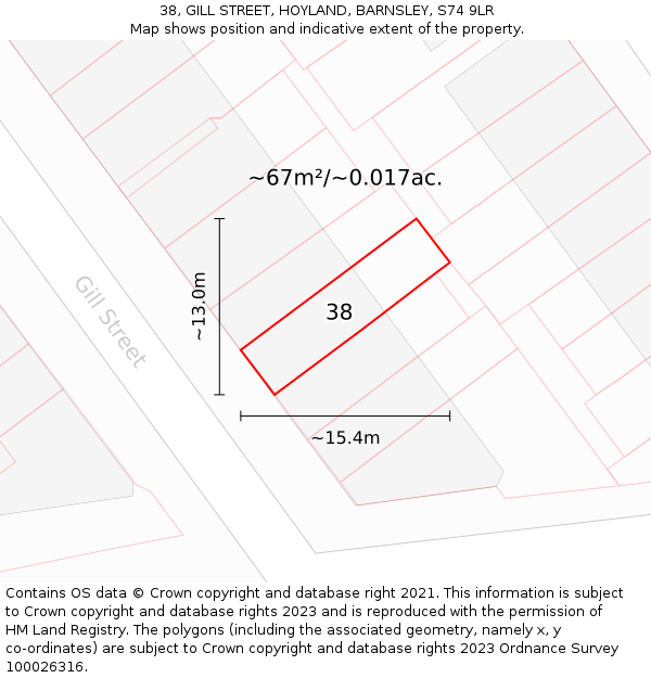 38, GILL STREET, HOYLAND, BARNSLEY, S74 9LR: Plot and title map
