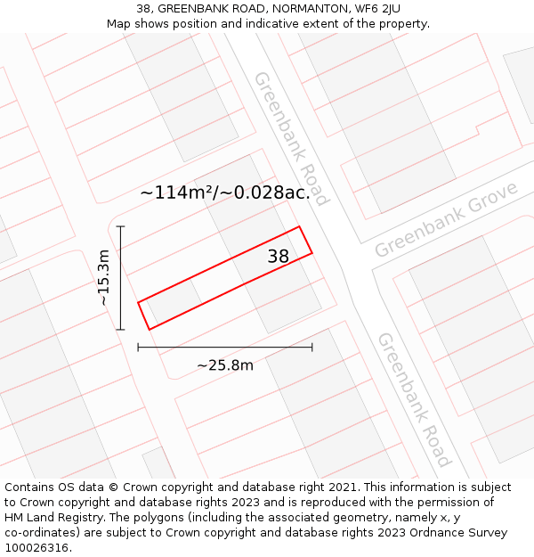 38, GREENBANK ROAD, NORMANTON, WF6 2JU: Plot and title map
