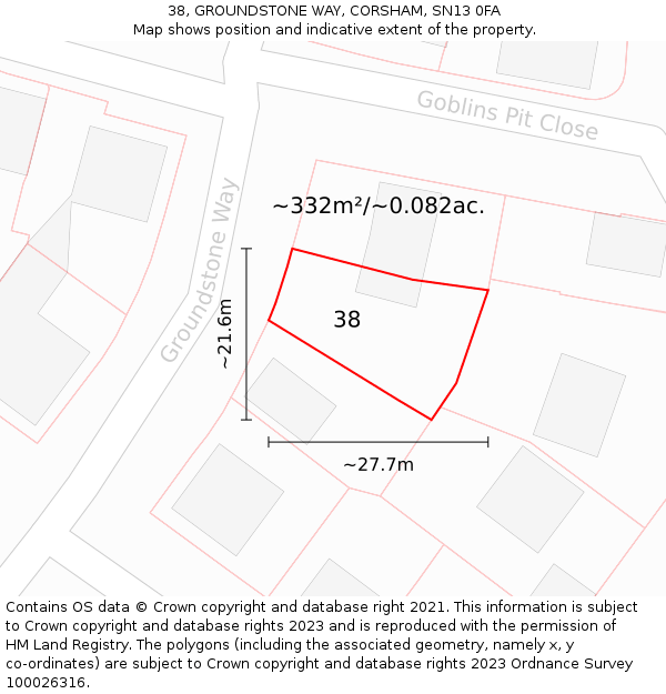 38, GROUNDSTONE WAY, CORSHAM, SN13 0FA: Plot and title map