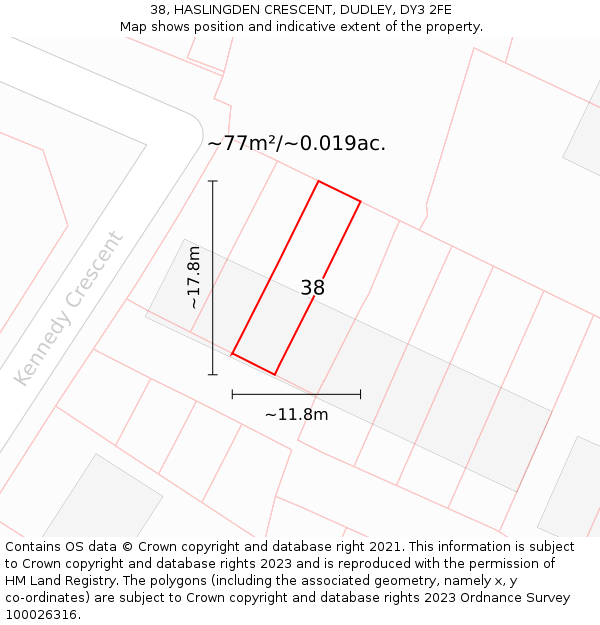 38, HASLINGDEN CRESCENT, DUDLEY, DY3 2FE: Plot and title map