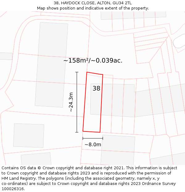 38, HAYDOCK CLOSE, ALTON, GU34 2TL: Plot and title map