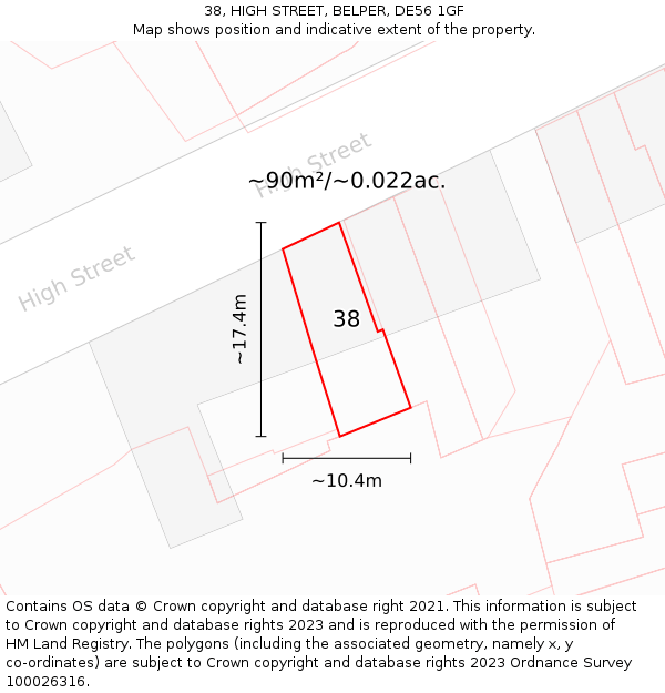 38, HIGH STREET, BELPER, DE56 1GF: Plot and title map