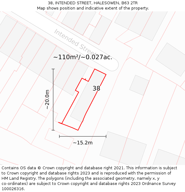 38, INTENDED STREET, HALESOWEN, B63 2TR: Plot and title map