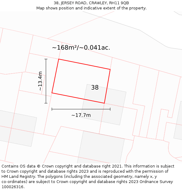 38, JERSEY ROAD, CRAWLEY, RH11 9QB: Plot and title map