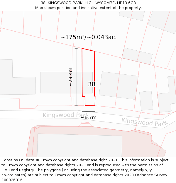 38, KINGSWOOD PARK, HIGH WYCOMBE, HP13 6GR: Plot and title map