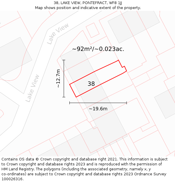 38, LAKE VIEW, PONTEFRACT, WF8 1JJ: Plot and title map