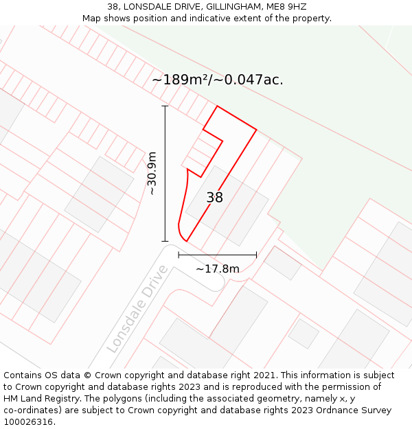 38, LONSDALE DRIVE, GILLINGHAM, ME8 9HZ: Plot and title map