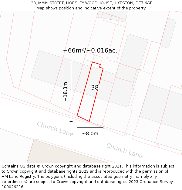 38, MAIN STREET, HORSLEY WOODHOUSE, ILKESTON, DE7 6AT: Plot and title map