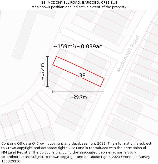 38, MCDONNELL ROAD, BARGOED, CF81 8UE: Plot and title map
