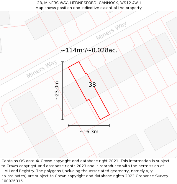 38, MINERS WAY, HEDNESFORD, CANNOCK, WS12 4WH: Plot and title map