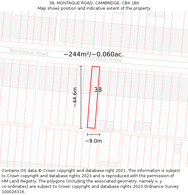 38, MONTAGUE ROAD, CAMBRIDGE, CB4 1BX: Plot and title map