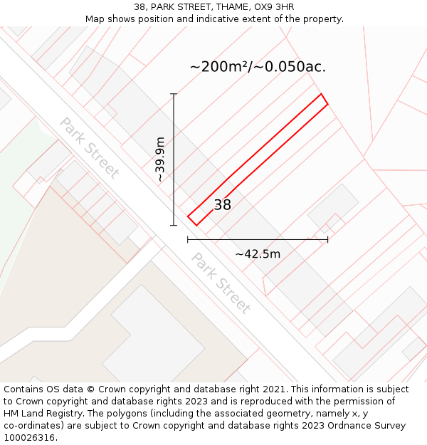 38, PARK STREET, THAME, OX9 3HR: Plot and title map