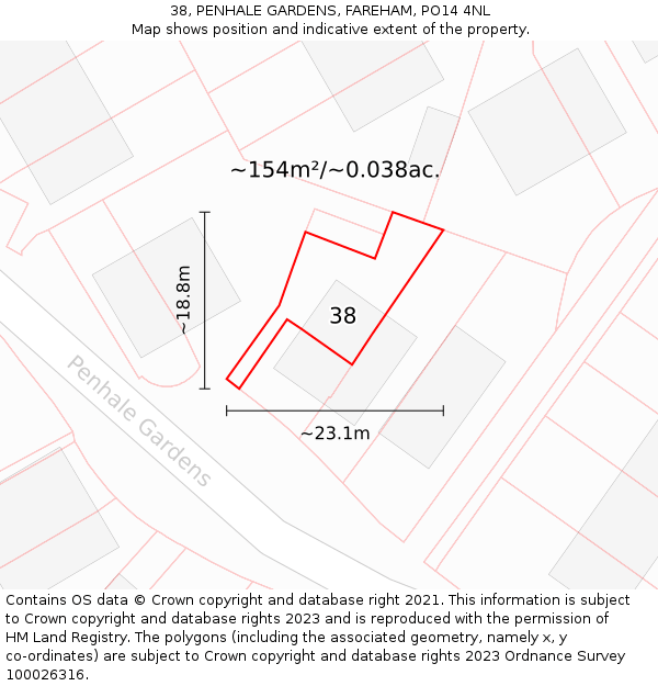 38, PENHALE GARDENS, FAREHAM, PO14 4NL: Plot and title map