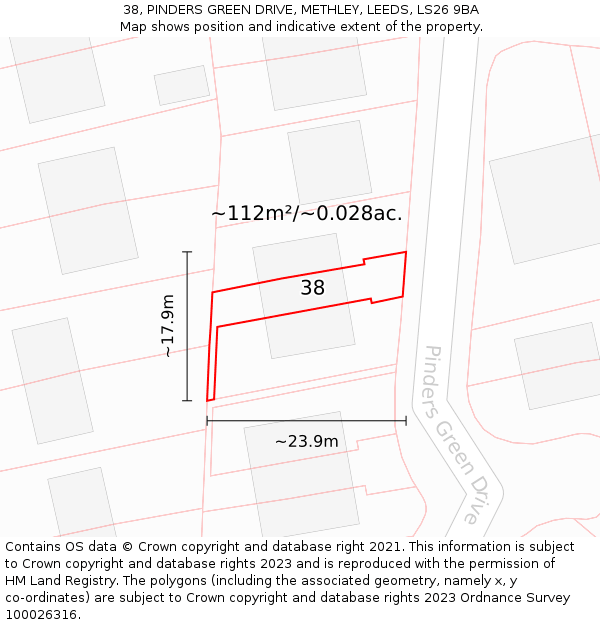 38, PINDERS GREEN DRIVE, METHLEY, LEEDS, LS26 9BA: Plot and title map