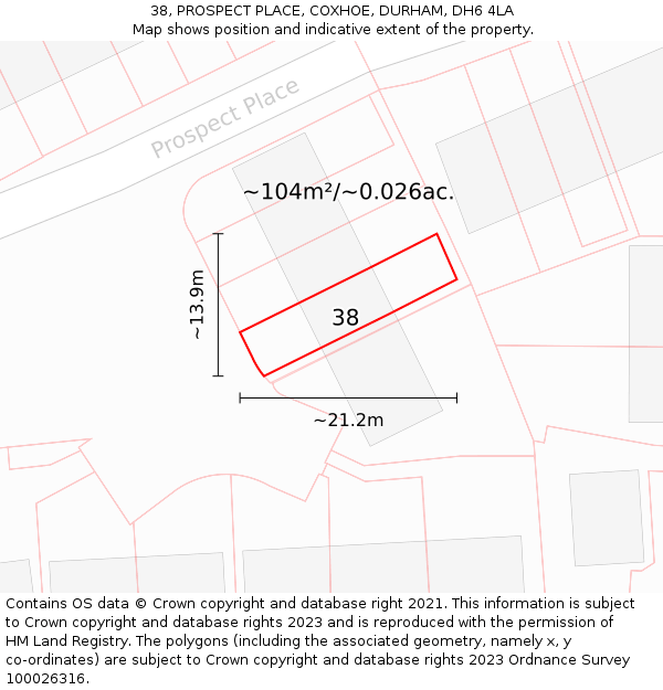 38, PROSPECT PLACE, COXHOE, DURHAM, DH6 4LA: Plot and title map