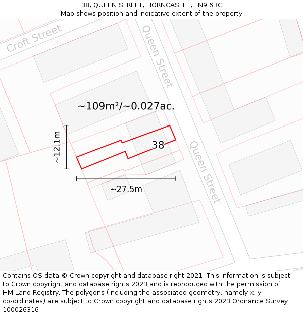 38, QUEEN STREET, HORNCASTLE, LN9 6BG: Plot and title map