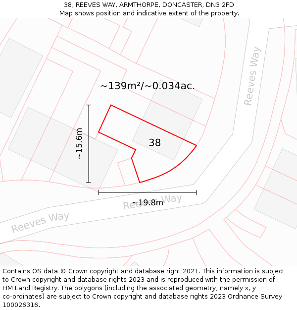 38, REEVES WAY, ARMTHORPE, DONCASTER, DN3 2FD: Plot and title map