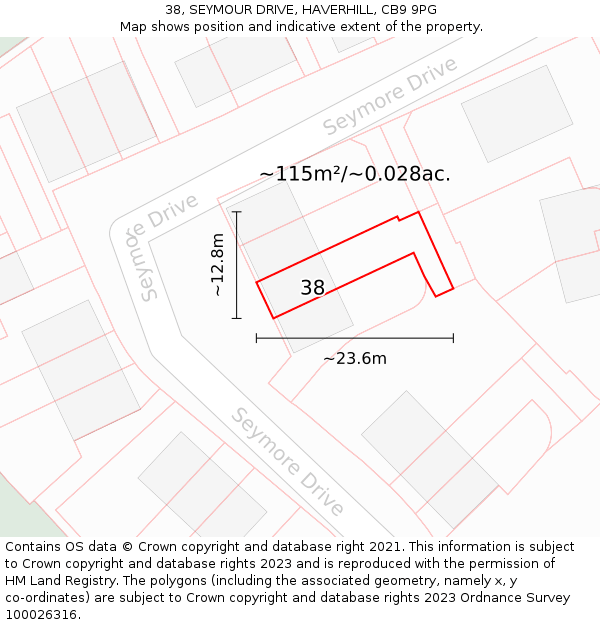 38, SEYMOUR DRIVE, HAVERHILL, CB9 9PG: Plot and title map