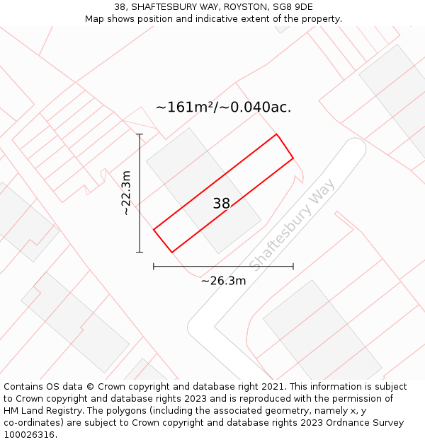 38, SHAFTESBURY WAY, ROYSTON, SG8 9DE: Plot and title map
