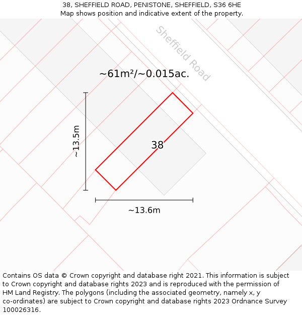 38, SHEFFIELD ROAD, PENISTONE, SHEFFIELD, S36 6HE: Plot and title map