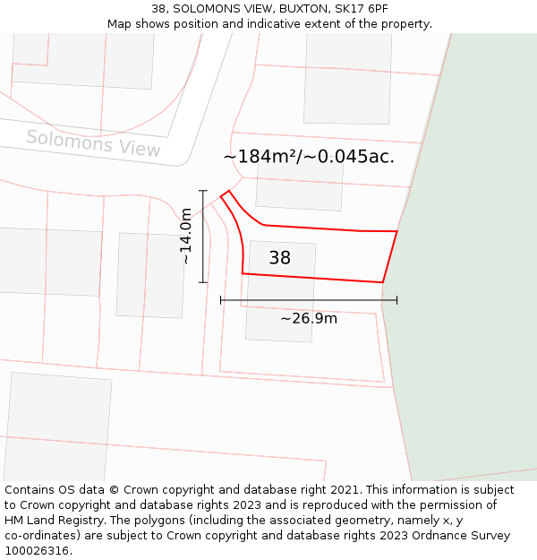 38, SOLOMONS VIEW, BUXTON, SK17 6PF: Plot and title map