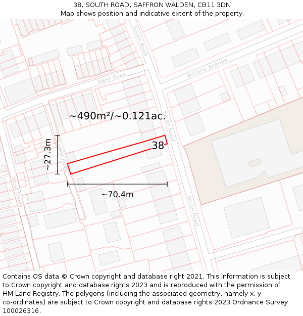 38, SOUTH ROAD, SAFFRON WALDEN, CB11 3DN: Plot and title map