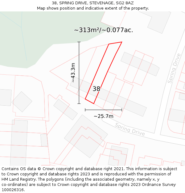 38, SPRING DRIVE, STEVENAGE, SG2 8AZ: Plot and title map