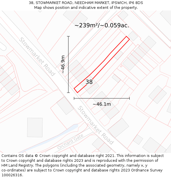 38, STOWMARKET ROAD, NEEDHAM MARKET, IPSWICH, IP6 8DS: Plot and title map