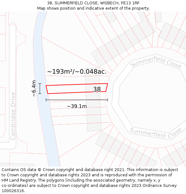 38, SUMMERFIELD CLOSE, WISBECH, PE13 1RP: Plot and title map