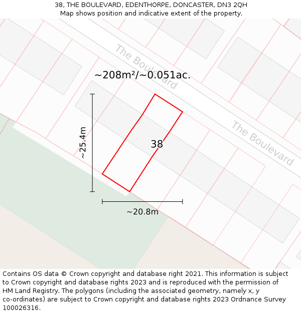 38, THE BOULEVARD, EDENTHORPE, DONCASTER, DN3 2QH: Plot and title map