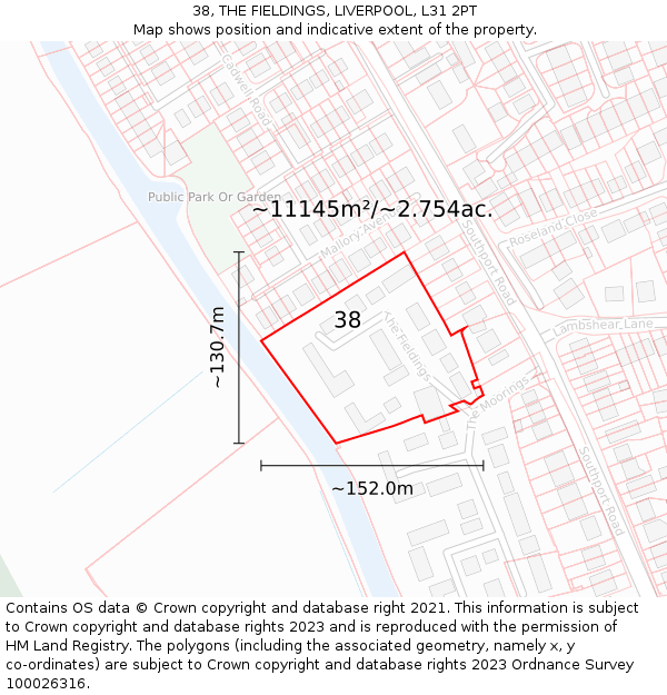 38, THE FIELDINGS, LIVERPOOL, L31 2PT: Plot and title map