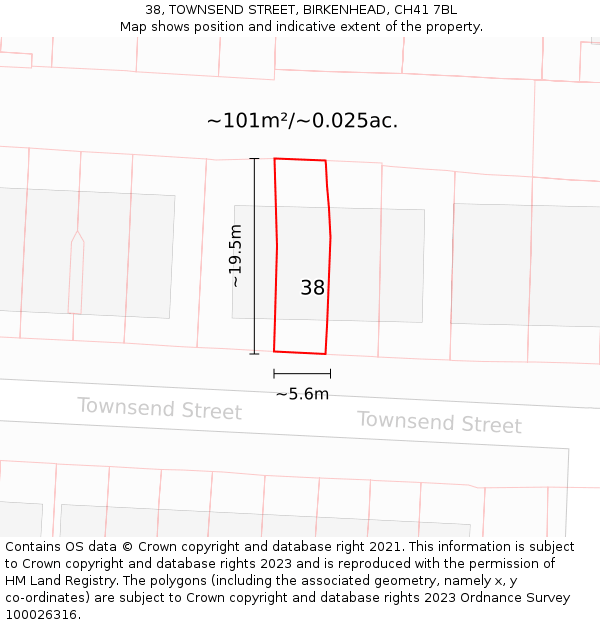 38, TOWNSEND STREET, BIRKENHEAD, CH41 7BL: Plot and title map