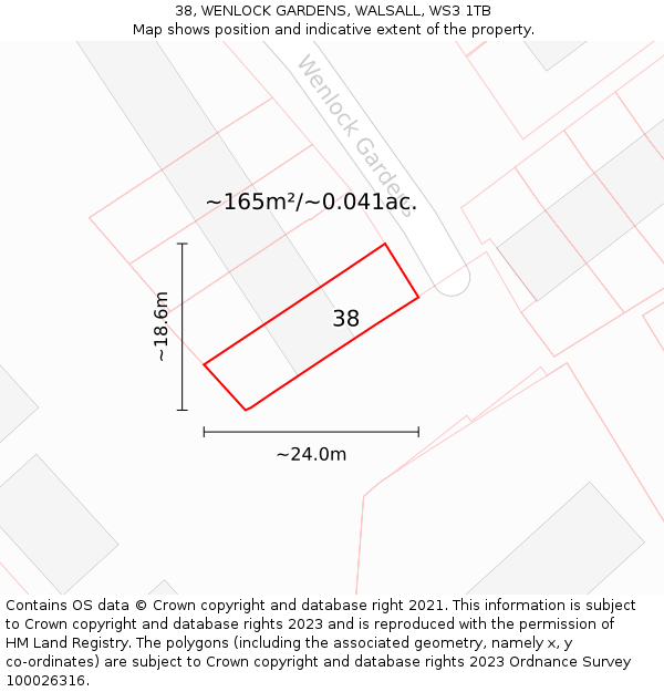 38, WENLOCK GARDENS, WALSALL, WS3 1TB: Plot and title map
