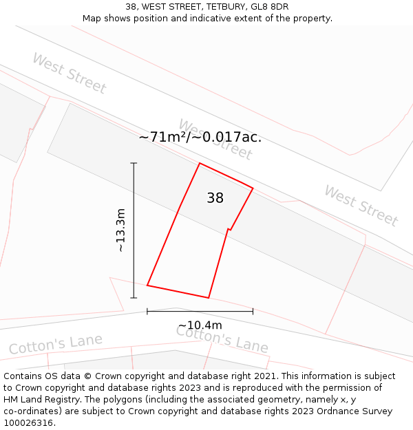 38, WEST STREET, TETBURY, GL8 8DR: Plot and title map