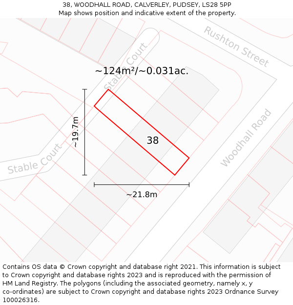 38, WOODHALL ROAD, CALVERLEY, PUDSEY, LS28 5PP: Plot and title map