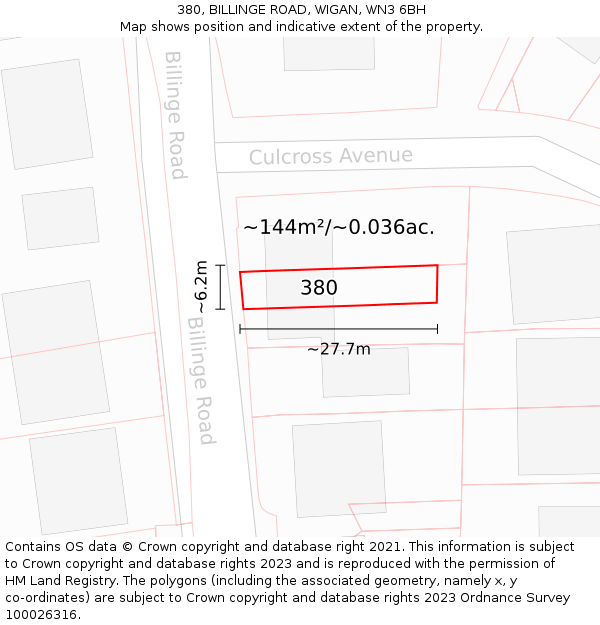 380, BILLINGE ROAD, WIGAN, WN3 6BH: Plot and title map