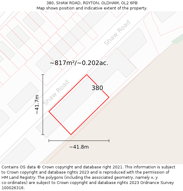 380, SHAW ROAD, ROYTON, OLDHAM, OL2 6PB: Plot and title map
