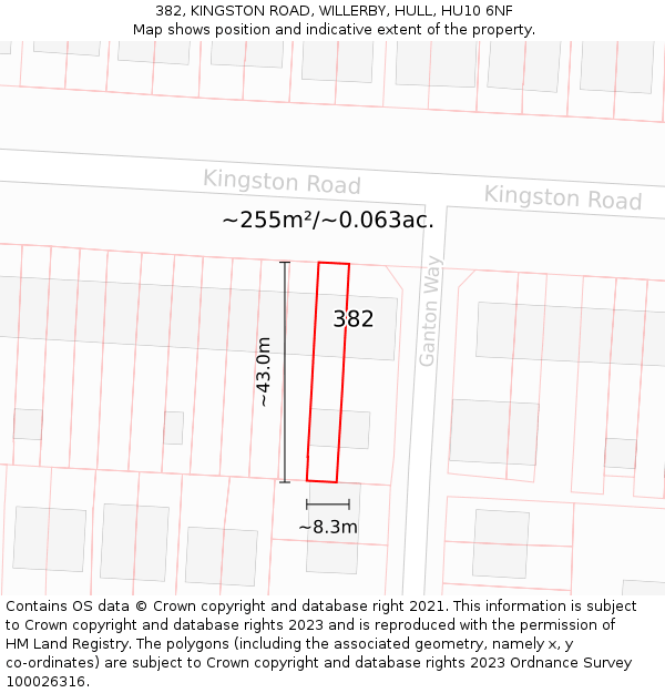 382, KINGSTON ROAD, WILLERBY, HULL, HU10 6NF: Plot and title map