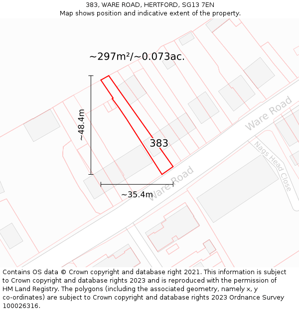 383, WARE ROAD, HERTFORD, SG13 7EN: Plot and title map